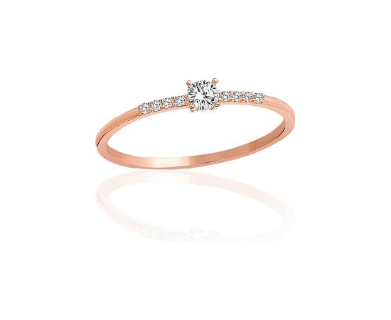 Zelta gredzens #1101242(Au-R)_CZ, Sarkanais Zelts 585°, Cirkoni, Izmērs: 16.5, 0.87 gr. Saderināšanās gredzeni