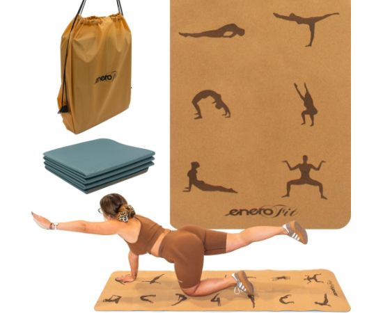 Korķa salokāms jogas paklājiņš 183x61x0,4cm ENERO FIT Vingrošanas paklājiņi