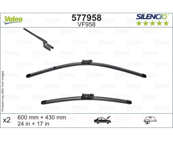 600/430 LOGU SLOTIŅU KOMPLEKTS VF958 VALEO SILENCIO FLAT Щетки стеклоочистителей