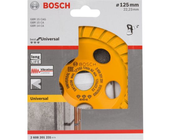 Bosch diamond cup wheel Best for Universal Turbo, 125mm, grinding wheel (bore 22.23mm, for concrete and angle grinders) Jaunumi -Dārzam