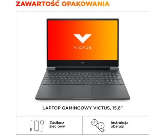 HP Victus 15-fa2243nw i5-13420H 15.6"FHD IPS 144Hz 300nits AG 16GB DDR4 3200 SSD512 GeForce RTX 4050_6GB Cam720p 70Wh Win11 Srebrna mika 2Y Portatīvie datori