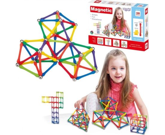 Woopie WOOPIE Klocki Magnetyczne Konstrukcyjne Układanka Kreatywna 180 el. Konstruktori 