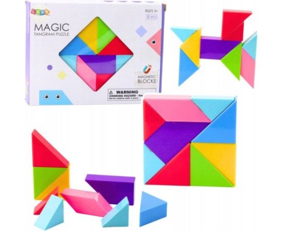 Leantoys Klocki Magnetyczne Tangram Kolorowa Układanka Naklejki 9 el. Konstruktori 