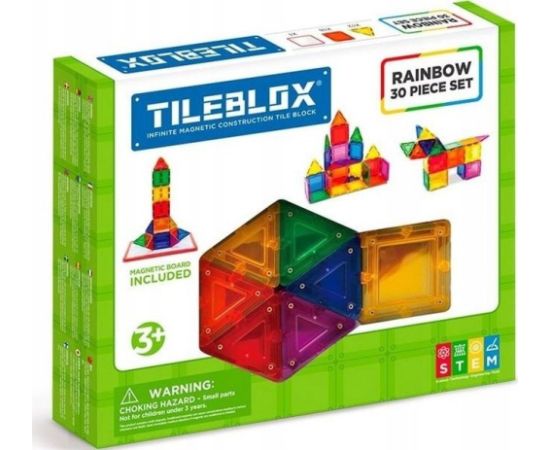 Magformers TILEBLOX ZESTAW TĘCZOWY 30 EL. Z TABLICĄ MAGNETYCZNĄ Konstruktori 