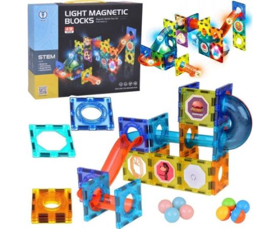 Jokomisiada Klocki Magnetyczne 3D dla dzieci Zbuduj Świecący Tor Kulkowy 49 ele ZA5250 Konstruktori 