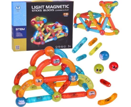 Jokomisiada Klocki magnetyczne 3D Kolorowe Podświetlane klocki dla dzieci 76ele ZA5239 Konstruktori 