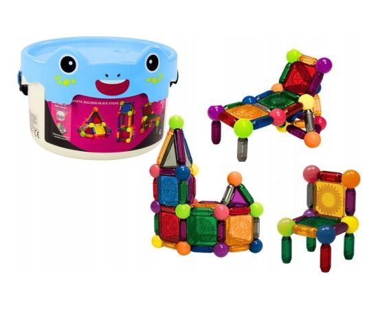 LeanToys Klocki Magnetyczne Z Podświetleniem W Wiaderku 80 Elementów Konstruktori 