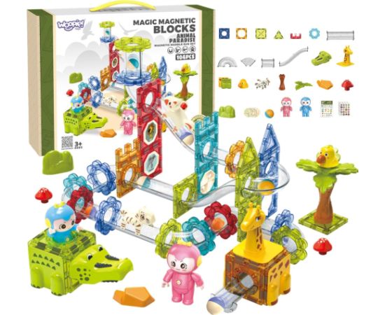 Woopie WOOPIE Klocki Magnetyczne Tor Kulkowy Zwierzęcy Raj 104 el. Konstruktori 