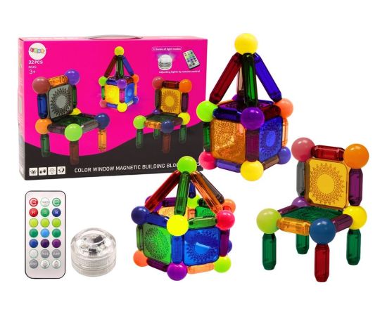 LeanToys Zestaw Klocków Magnetycznych Z Podświetleniem 32 Elementy Konstruktori 