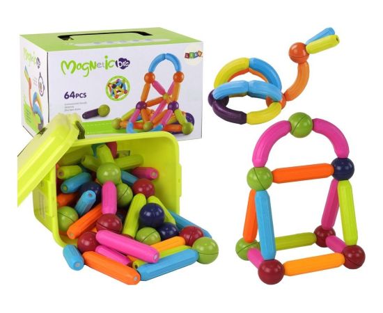 LeanToys Duży Zestaw Klocków Magnetycznych W Kuferku 64 Elementy Konstruktori 