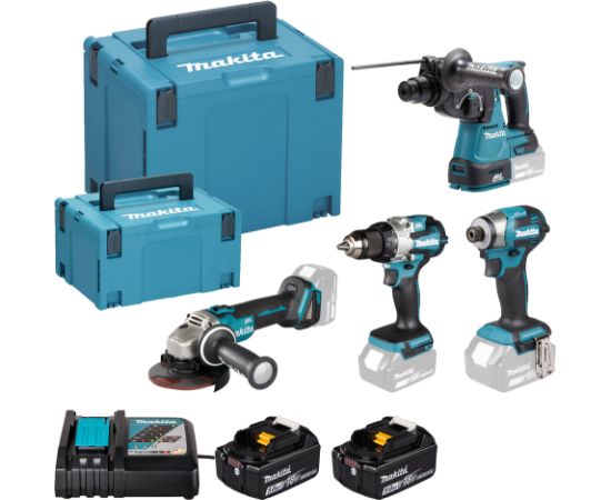 Instrumentu komplekts Makita DLX4200JX1 (DDF489+DGA504+DHR242+DTD173); 18 V; 2x5,0 Ah akum.  Elektroinstrumentu komplekti