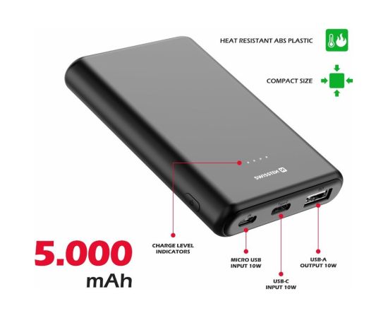 Swissten Line Power Bank Переносная зарядная батарея USB / USB-C / Micro USB / 10W / 5000 mAh Power-банки
