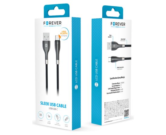Forever Sleek Kabelis USB / USB-C 1.0 m / 3A Data USB kabeļi