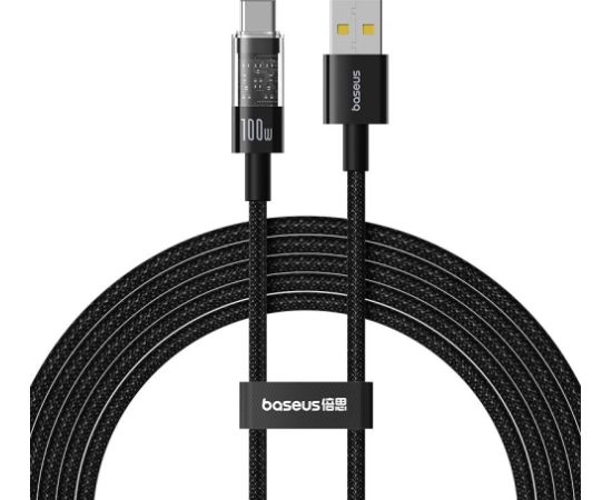 Baseus Gem USB A to USB C fast charging cable 2 m 100 W Black Data USB kabeļi