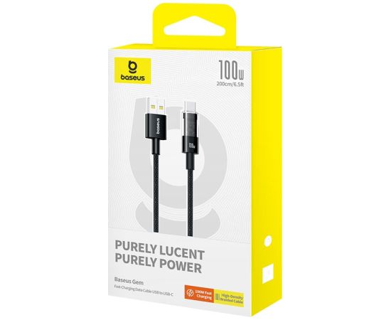 Baseus Gem USB A to USB C fast charging cable 2 m 100 W Black Data USB kabeļi