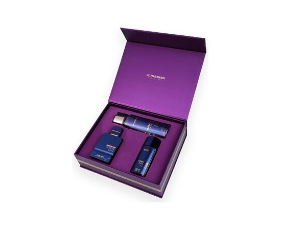 Al Haramain Amber Oud Dubai Night Dárková sada Extrait de parfum 75 ml, extrait de parfum 30 ml a tělový závoj 250 ml 75ml Dāvanu komplekti