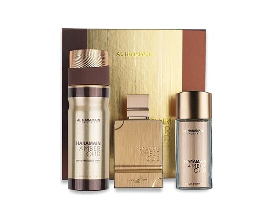 Al Haramain Amber Oud Gold Edition Extreme Dárková sada Extrait de Parfum 75 ml, extrait de parfum 30 ml a tělový závoj 250 ml 75ml Парфюмерные наборы