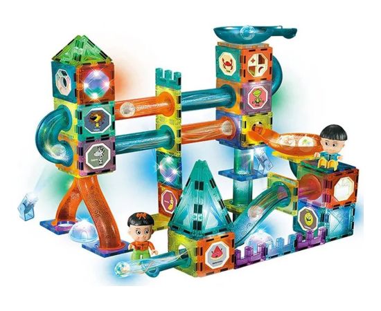 Leantoys Świecąca Zjeżdżalnia Dla Kulek Klocki Magnetyczne W Pudełku 150 Elementów LEAN Toys Konstruktori 