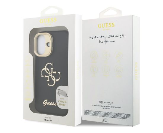 Guess PU Grained 4G Logo Stand Camera Frame Case Aizsargapvalks priekš Apple iPhone 16 Neoriģinālie Maciņi