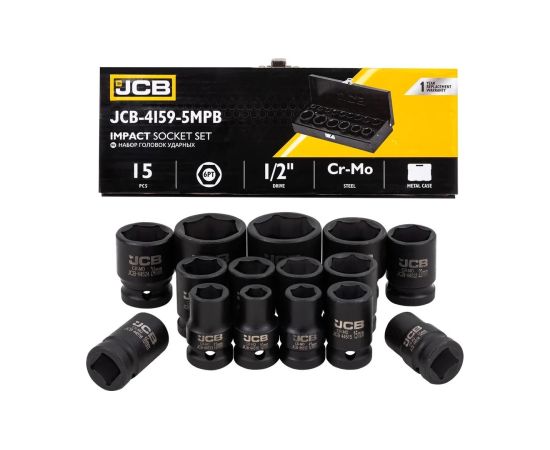 Triecienuzgaļu komplekts JCB 4159-5MPB; 1/2''; 10-32 mm; 15 gab. Механические инструменты