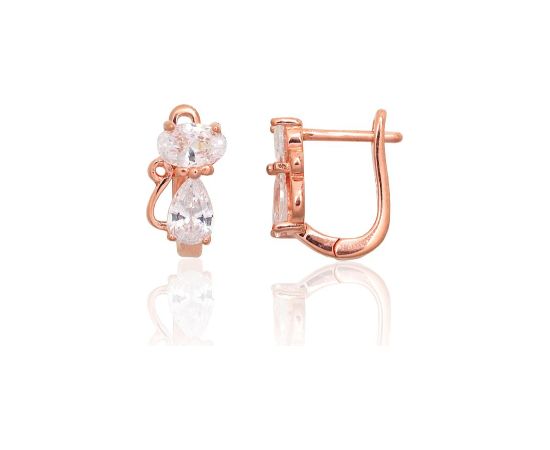 Серебряные серьги на английском замке #2204287(PAu-R)_CZ, Серебро 925°, красное золото (покрытие), Цирконы, 2.6 гр. Ar "angļu" slēdzēju