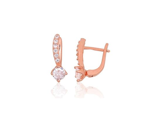 Серебряные серьги на английском замке #2204272(PAu-R)_CZ, Серебро 925°, красное золото (покрытие), Цирконы, 2.4 гр. Ar "angļu" slēdzēju