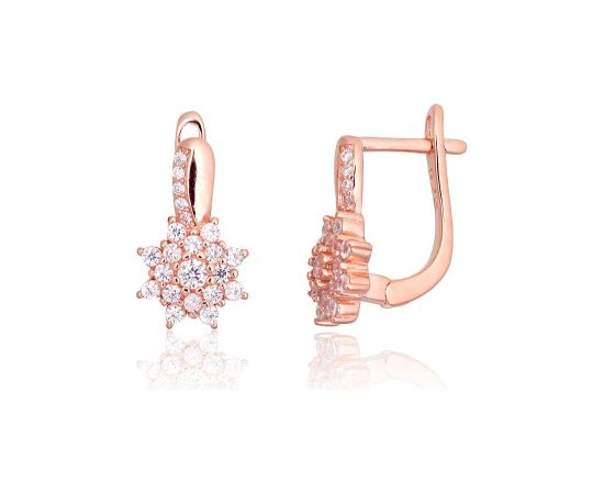 Серебряные серьги на английском замке #2203766(PAu-R)_CZ, Серебро 925°, красное золото (покрытие), Цирконы, 2.9 гр. Ar "angļu" slēdzēju