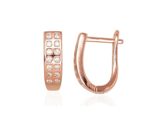 Серебряные серьги на английском замке #2203110(PAu-R)_CZ, Серебро 925°, красное золото (покрытие), Цирконы, 2.9 гр. Ar "angļu" slēdzēju