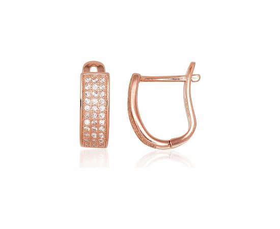Серебряные серьги на английском замке #2203108(PAu-R)_CZ, Серебро 925°, красное золото (покрытие), Цирконы, 2.8 гр. Ar "angļu" slēdzēju