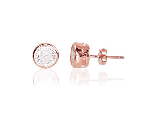 Серебряные серьги-пуссеты #2202993(PAu-R)_CZ, Серебро 925°, красное золото (покрытие), Цирконы, 1.9 гр. Puseti