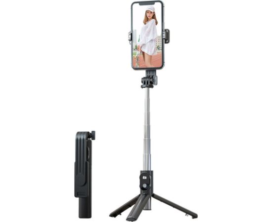 OEM Selfiju stick MINI - ar noņemamu Bluetooth tālvadības pulti un statīvu - P20S melns Selfie - Stick nūjas