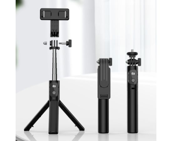 OEM Selfiju stick MINI - ar noņemamu Bluetooth tālvadības pulti un statīvu - P20S melns Selfie - Stick nūjas