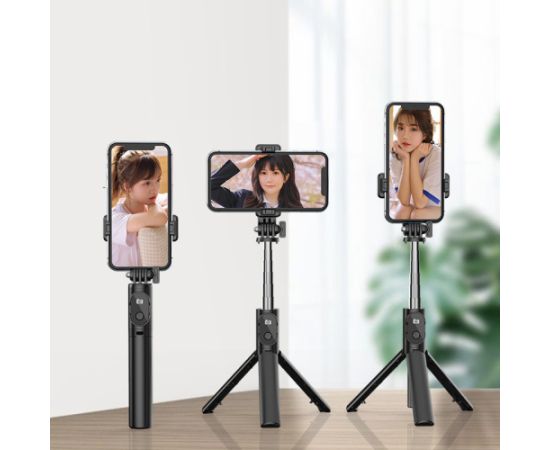 OEM Selfiju stick MINI - ar noņemamu Bluetooth tālvadības pulti un statīvu - P20S melns Selfie - Stick nūjas