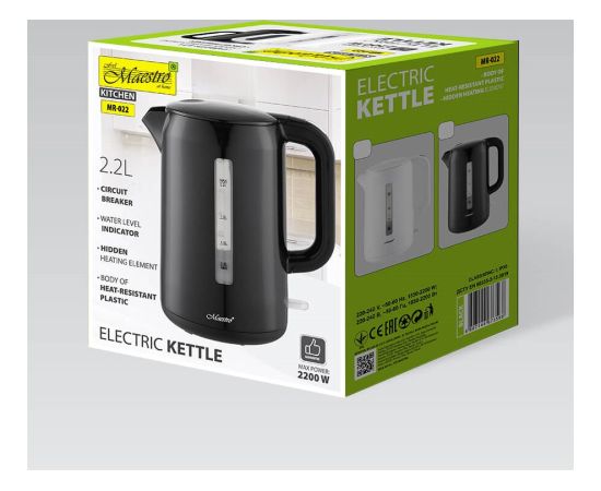 Czajnik elektrycz. 2,2L 2200W MR-022-BLACK  MAESTRO Tējkannas (elektriskās)