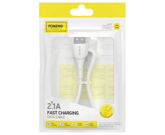 USB to Lightning Cable Foneng X77, 2.1A, 1m (white) Data USB kabeļi