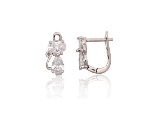 Серебряные серьги на английском замке #2204287(PRh-Gr)_CZ, Серебро 925°, родий (покрытие), Цирконы, 2.6 гр. Ar "angļu" slēdzēju