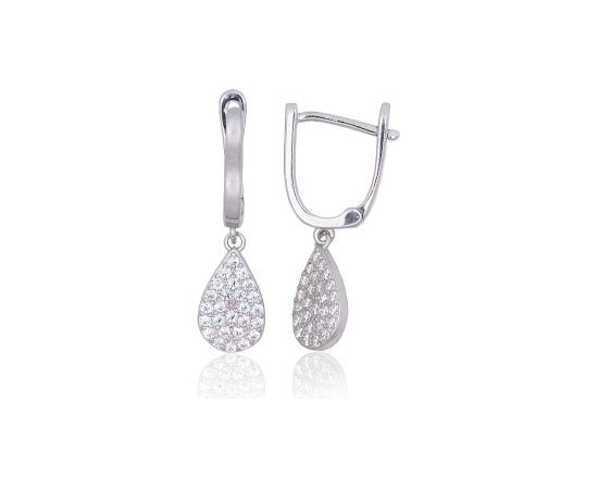 Серебряные серьги на английском замке #2203852(PRh-Gr)_CZ, Серебро 925°, родий (покрытие), Цирконы, 2.7 гр. Ar "angļu" slēdzēju