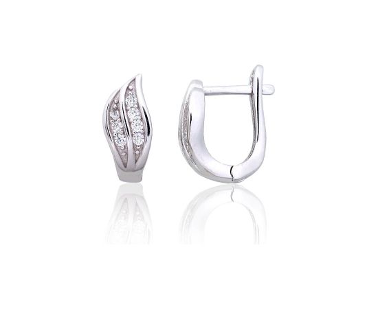 Серебряные серьги на английском замке #2203850(PRh-Gr)_CZ, Серебро 925°, родий (покрытие), Цирконы, 2.6 гр. Ar "angļu" slēdzēju