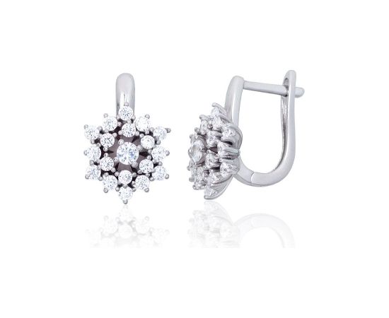 Sudraba auskari ar 'angļu' slēdzēju #2203849(PRh-Gr)_CZ, Sudrabs 925°, rodijs (pārklājums), Cirkoni, 5.8 gr. Ar "angļu" slēdzēju