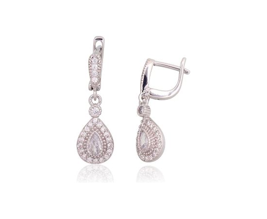 Серебряные серьги на английском замке #2203755(PRh-Gr)_CZ, Серебро 925°, родий (покрытие), Цирконы, 3.4 гр. Ar "angļu" slēdzēju
