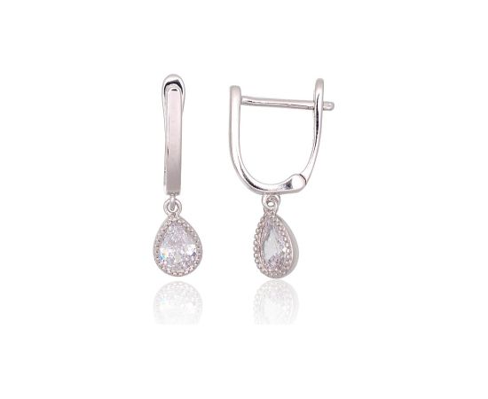 Серебряные серьги на английском замке #2203751(PRh-Gr)_CZ, Серебро 925°, родий (покрытие), Цирконы, 2.2 гр. Ar "angļu" slēdzēju