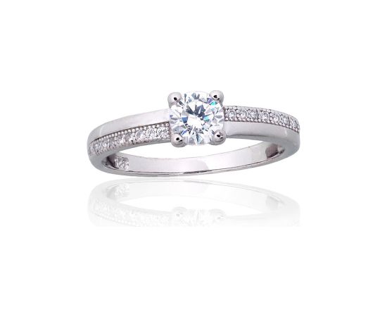 Sudraba gredzens #2101852(PRh-Gr)_CZ, Sudrabs 925°, rodijs (pārklājums), Cirkoni, Izmērs: 17.5, 2 gr. Saderināšanās gredzeni