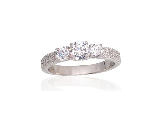 Серебряное кольцо #2101798(PRh-Gr)_CZ, Серебро 925°, родий (покрытие), Цирконы, Размер: 18, 2.6 гр. Saderināšanās gredzeni