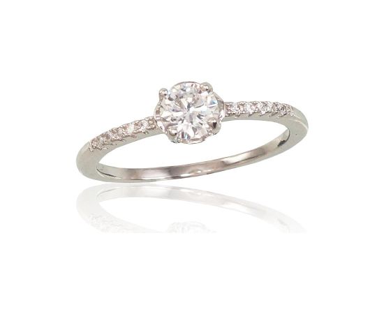 Sudraba gredzens #2101551(PRh-Gr)_CZ, Sudrabs 925°, rodijs (pārklājums), Cirkoni, Izmērs: 17.5, 1.6 gr. Saderināšanās gredzeni