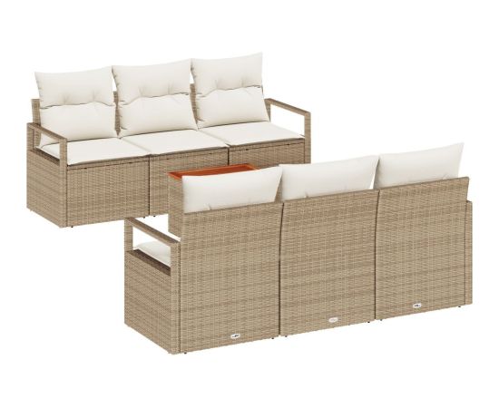 Zestaw sof ogrodowych vidaXL 7 elementów z poduszkami Beżowy Polirattan Akacja, Zestaw sof ogrodowych vidaXL 2-osobowych z poduszkami Beżowy Polirattan Dārza mēbeļu komplekti