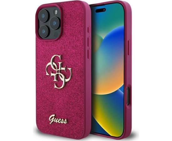 Guess Glitter Script Big 4G Back Case Aizsargapvalks Priekš Apple iPhone 16 Pro Neoriģinālie Maciņi