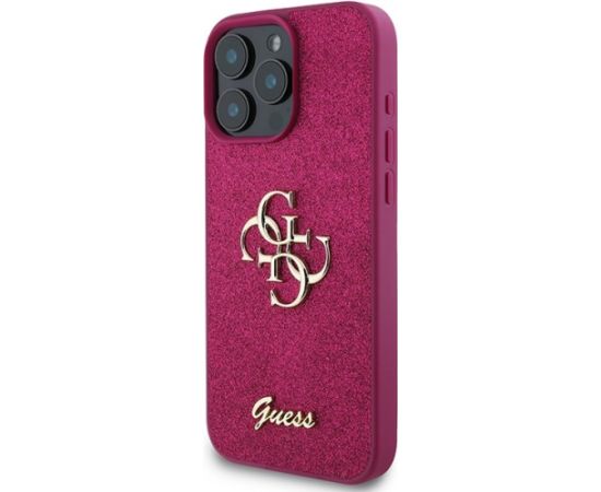 Guess Glitter Script Big 4G Back Case Aizsargapvalks Priekš Apple iPhone 16 Pro Neoriģinālie Maciņi