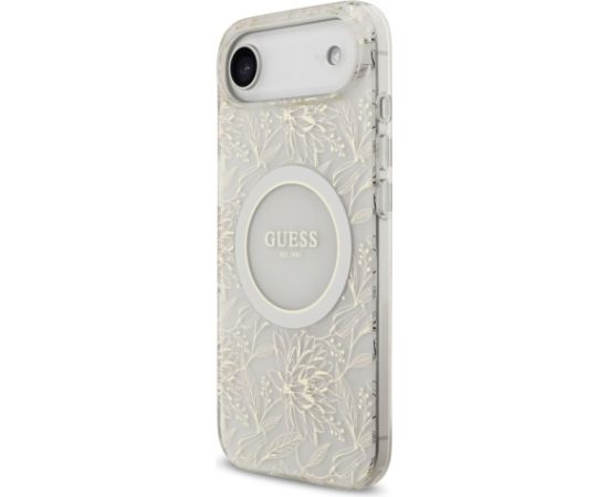 Guess Apple  iPhone 17 Air Silicone case with MagSafe IML Flowers Allover with Pearl Strap White Neoriģinālie Maciņi