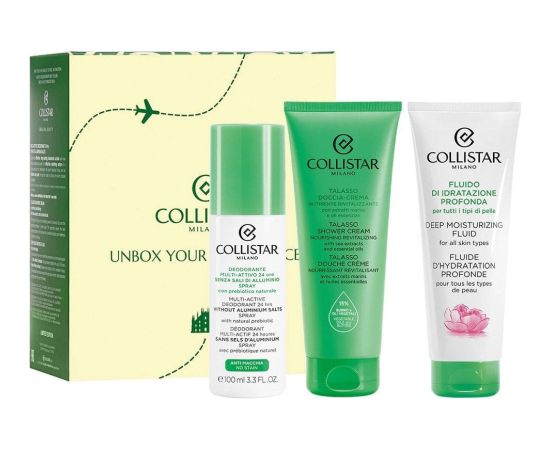 Collistar Talasso-Scrub oczyszczający peeling do ciała z Solą Morską 150g + IDROATTIVA+ Fresh Moisturizing Water Cream odświeżająco-nawilżający krem-żel do twarzy 15ml + Deep Moisturizing Fluid Smaržas - NESAKĀRTOTS