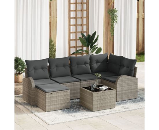 vidaXL Zestaw Sof Ogrodowych  w Szarym, 7 sztuk z poduszkami z polirattanu Dārza mēbeļu komplekti